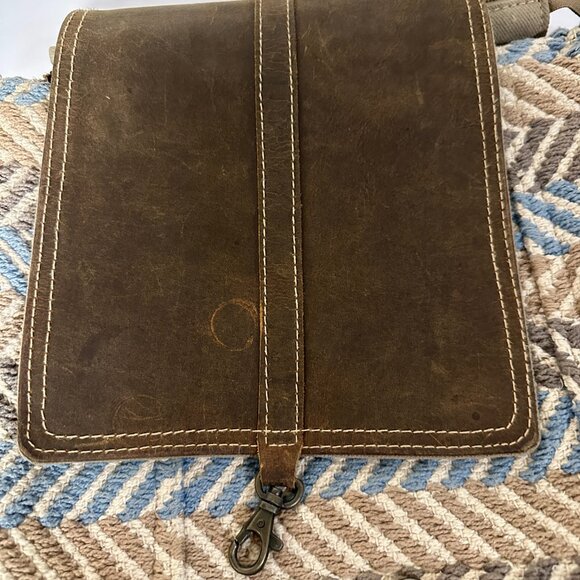 Myra Bag Backpack Brown Leather Canvas Macrame Textile Tote Boho Up Cycle Bag - Picture 10 of 16